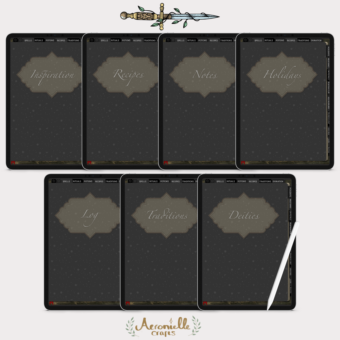 Digital Witch Bundle - Dark Planner, Spellbook, Tarot Journal & Deck