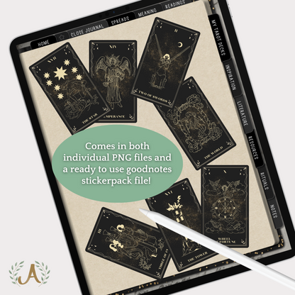 Digital Tarot Card Deck - 78 Dark Witchy Tarot Card Stickers