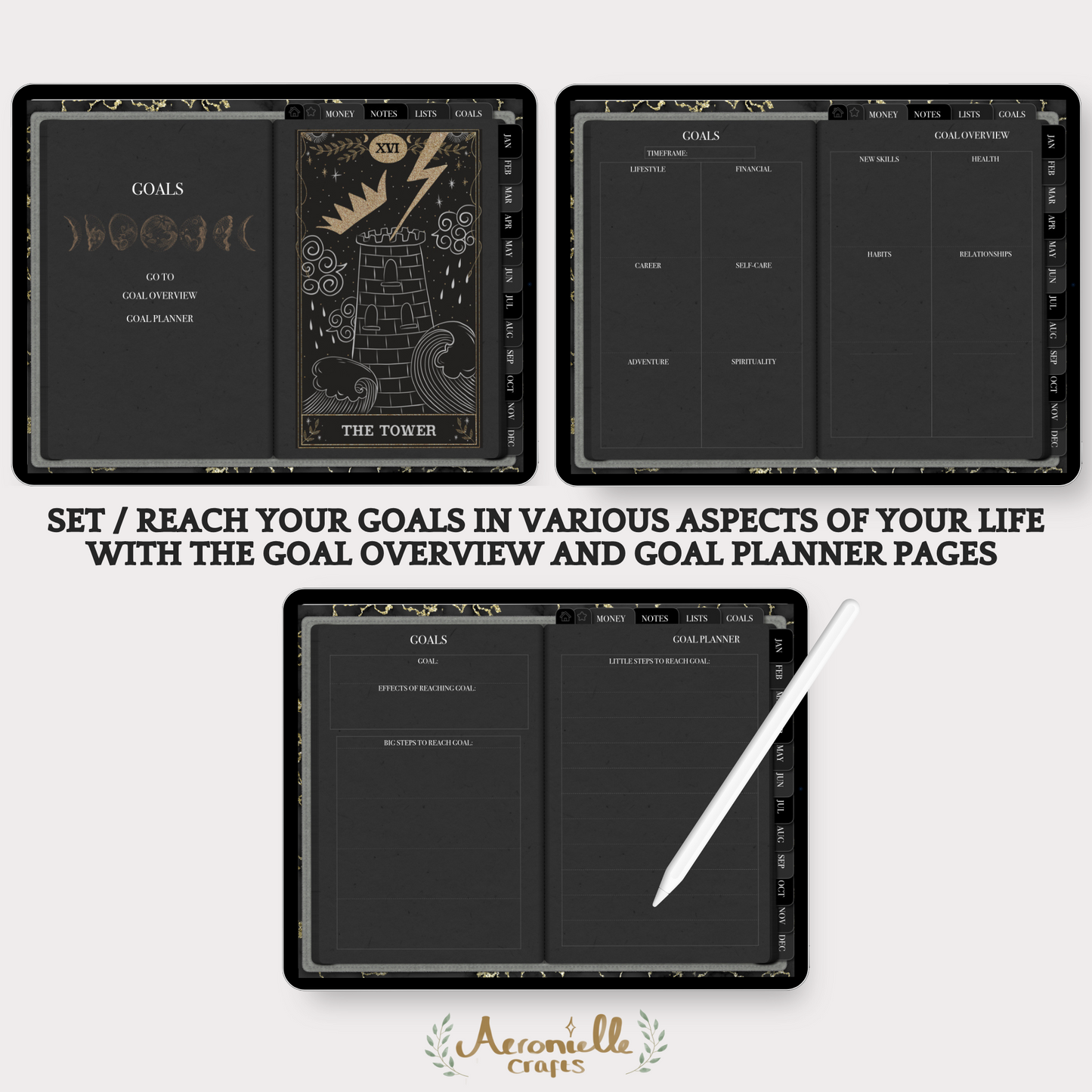 Digital Witch Bundle - Dark Planner, Spellbook, Tarot Journal & Deck