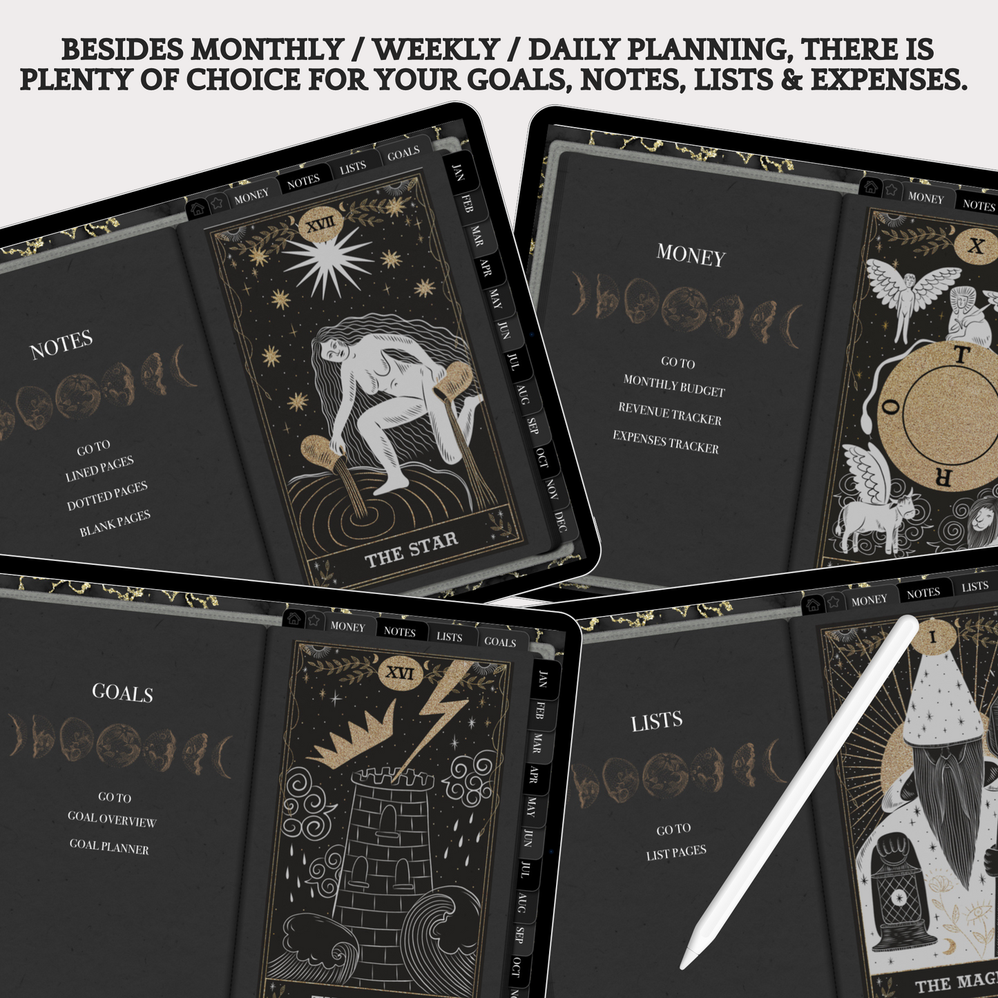 Digital Witch Bundle - Dark Planner, Spellbook, Tarot Journal & Deck