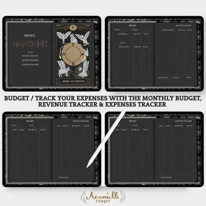 Digital Witch Bundle - Dark Planner, Spellbook, Tarot Journal & Deck