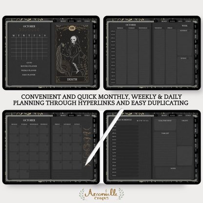 Digital Witch Bundle - Dark Planner, Spellbook, Tarot Journal & Deck