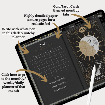 Digital Witch Bundle - Dark Planner, Spellbook, Tarot Journal & Deck