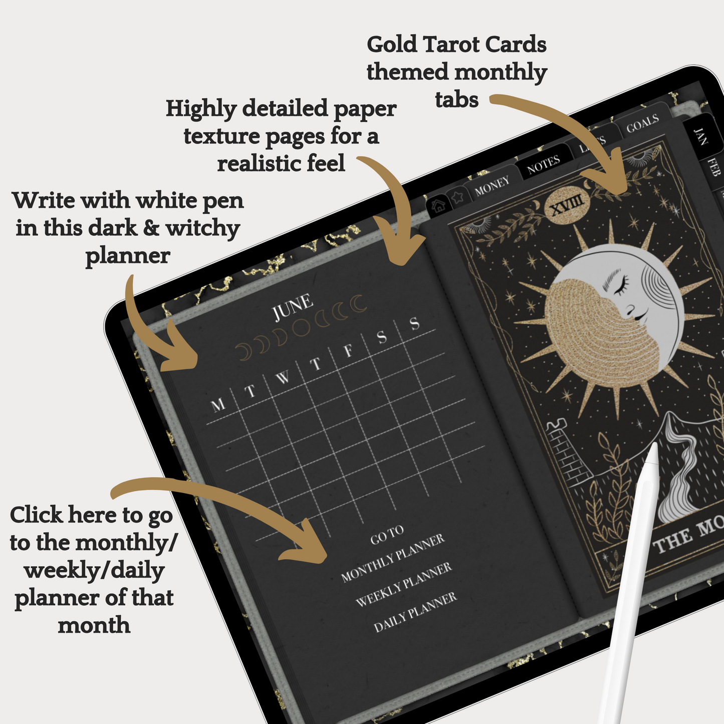 Undated Witchy Planner & Tracker Digital Bundle + Tarot Card Deck